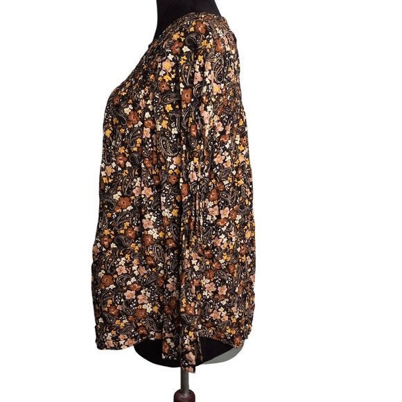 J. Jill Size S Petite Blouse Womens Top Floral Long Sleeve Smocked - Picture 3 of 10